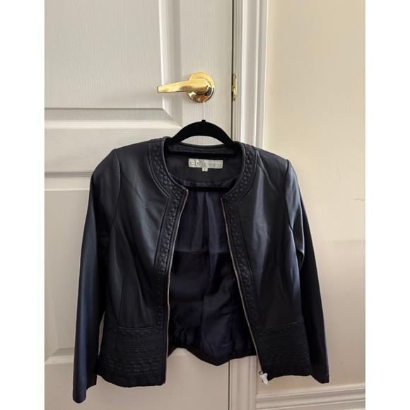 Cleo Petites Navy Faux Leather Quilted Moto Jacket NWT (S/P) - Picture 2 of 14